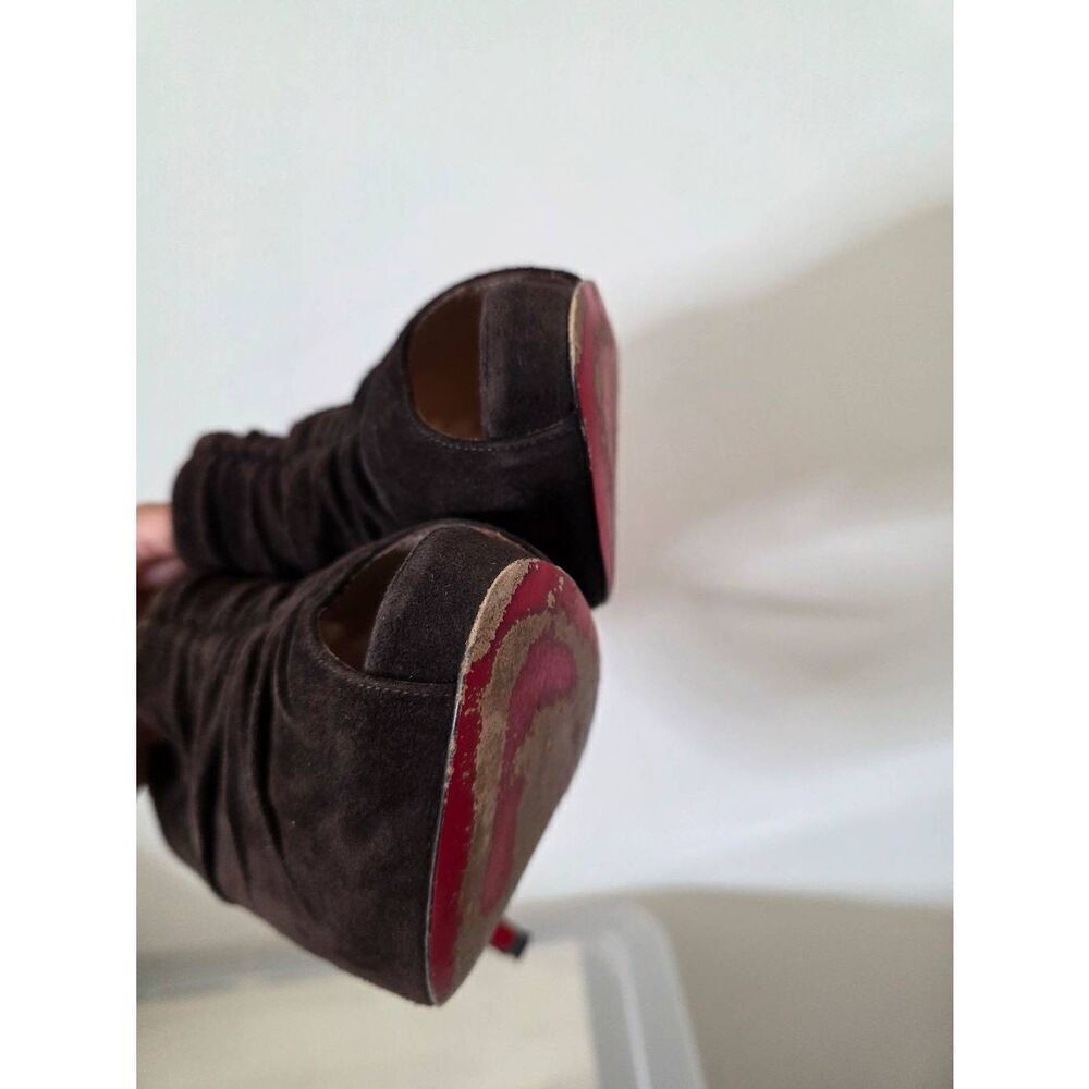 Christian Louboutin Black Suede Trepoli Peeptoe Platform Booties 39.5 (US 9.5) - Picture 12 of 14